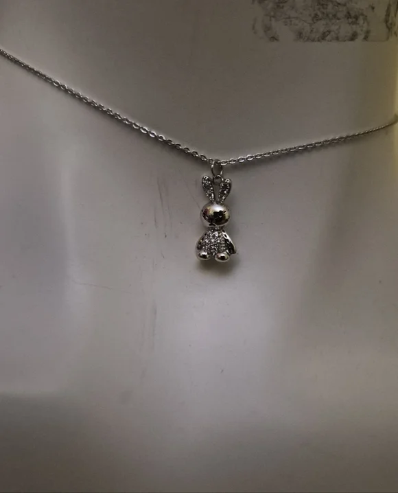 Fifth Avenue Collection Silver Tone Rhinestone Baby Bunny Necklace - Picture 2 of 7